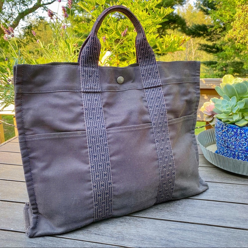 HERMES Tote Bag HerLine Gray Canvas